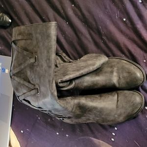 Size 12 Dark Gray 1 inch heel wide calf knee high boots zip up